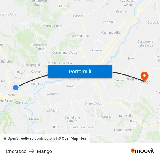 Cherasco to Mango map