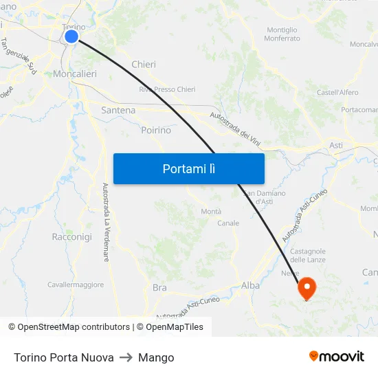 Torino Porta Nuova to Mango map