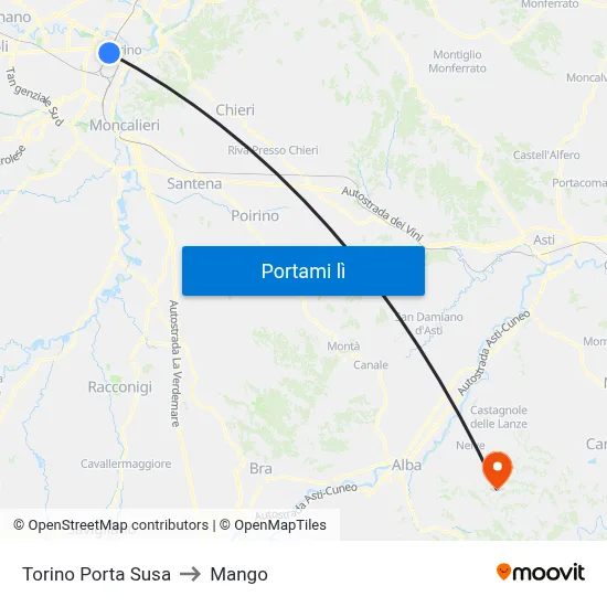 Torino Porta Susa to Mango map