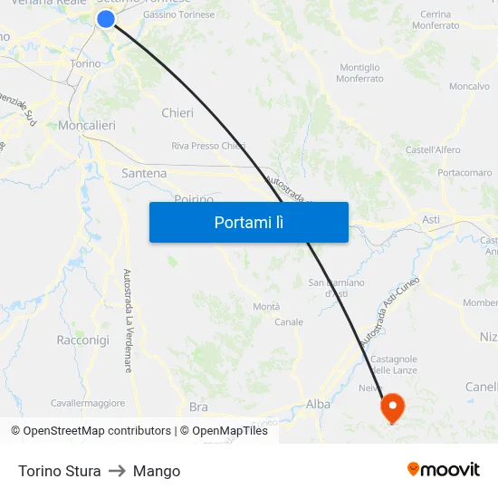 Torino Stura to Mango map