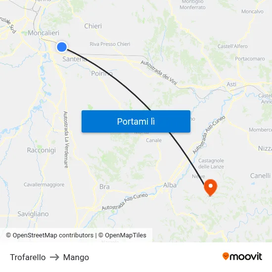 Trofarello to Mango map