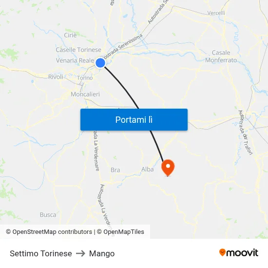 Settimo Torinese to Mango map