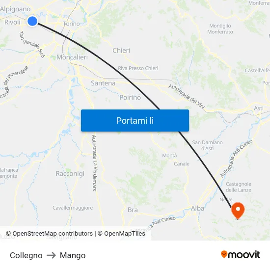 Collegno to Mango map