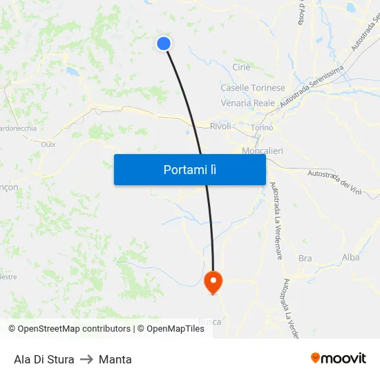 Ala Di Stura to Manta map