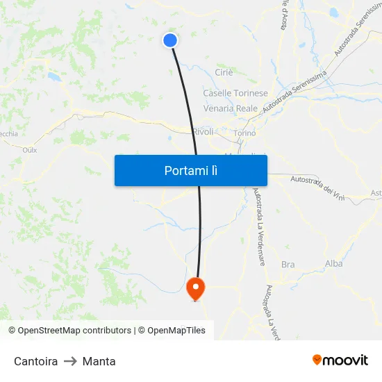 Cantoira to Manta map