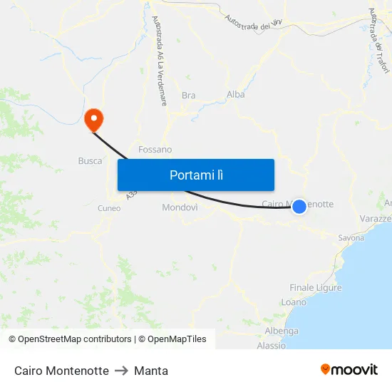 Cairo Montenotte to Manta map