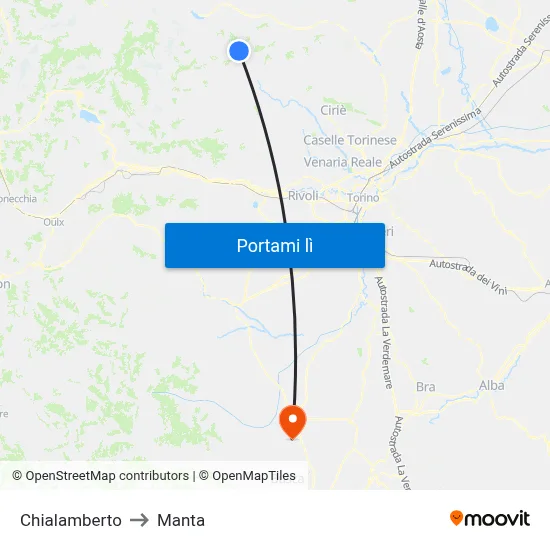 Chialamberto to Manta map