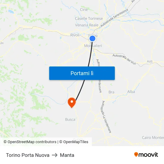 Torino Porta Nuova to Manta map