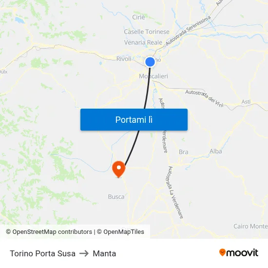 Torino Porta Susa to Manta map