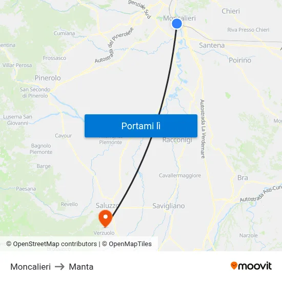 Moncalieri to Manta map