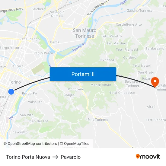 Torino Porta Nuova to Pavarolo map
