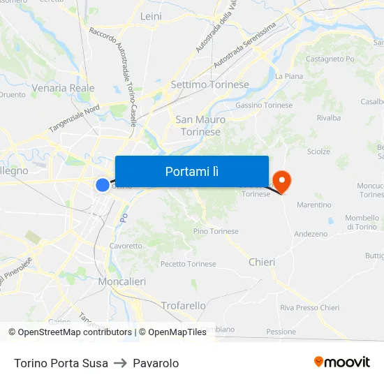 Torino Porta Susa to Pavarolo map