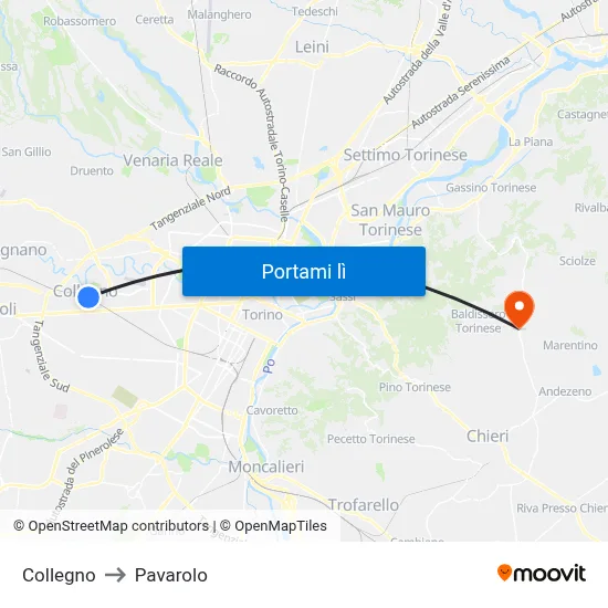 Collegno to Pavarolo map