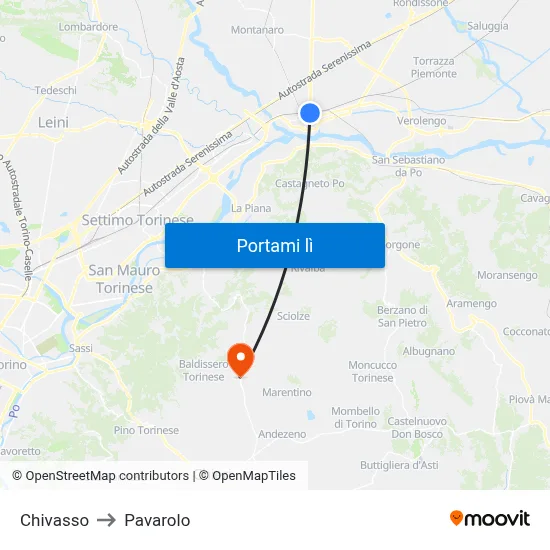 Chivasso to Pavarolo map