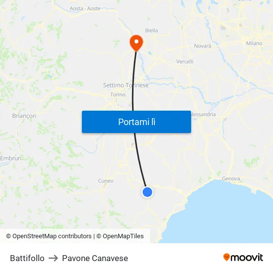 Battifollo to Pavone Canavese map