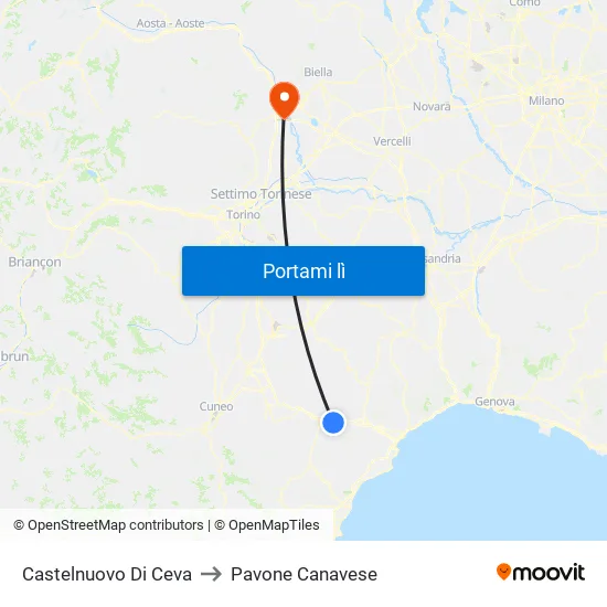 Castelnuovo Di Ceva to Pavone Canavese map