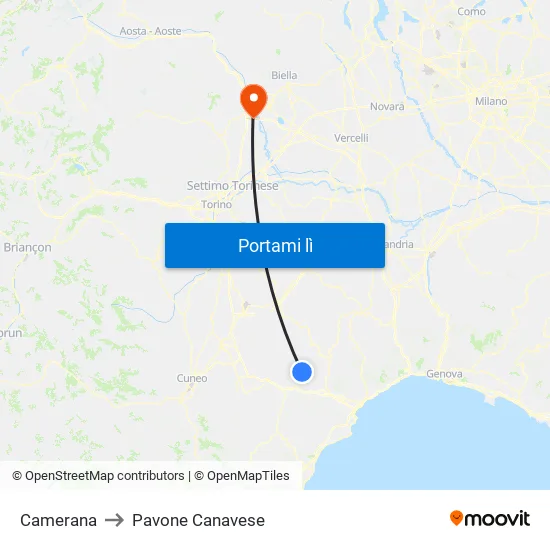 Camerana to Pavone Canavese map