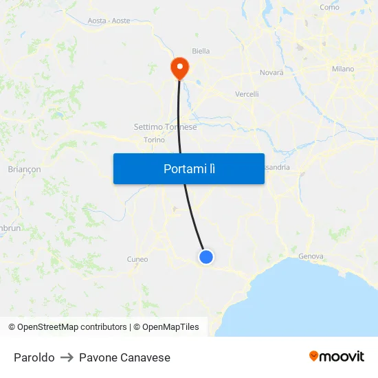 Paroldo to Pavone Canavese map