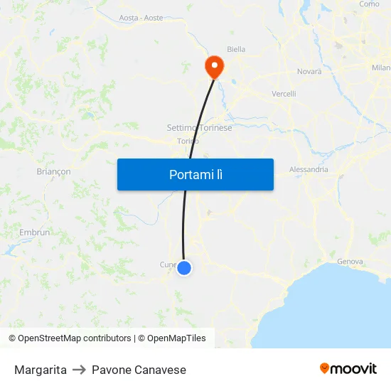 Margarita to Pavone Canavese map