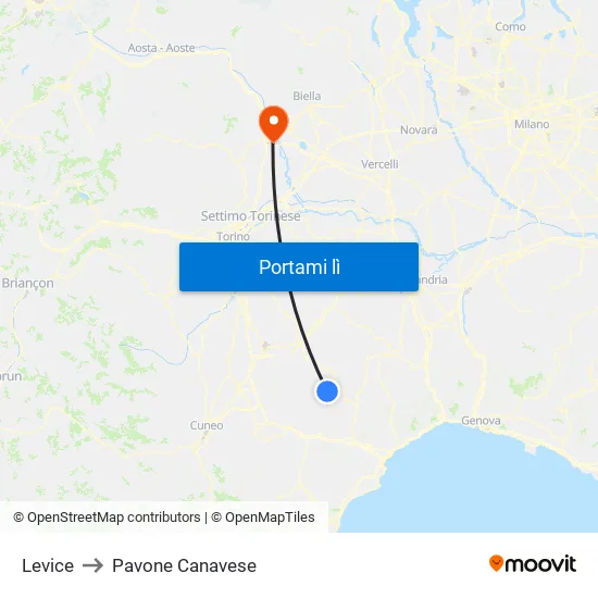 Levice to Pavone Canavese map