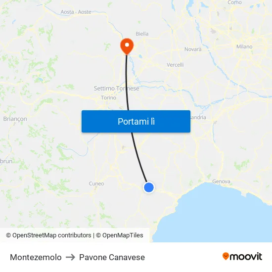 Montezemolo to Pavone Canavese map