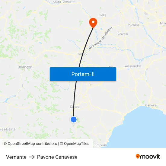 Vernante to Pavone Canavese map