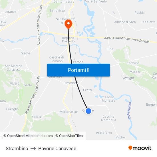 Strambino to Pavone Canavese map