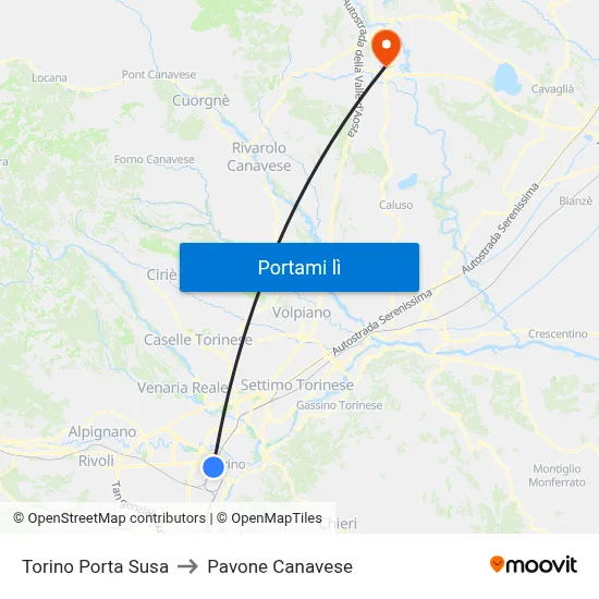 Torino Porta Susa to Pavone Canavese map