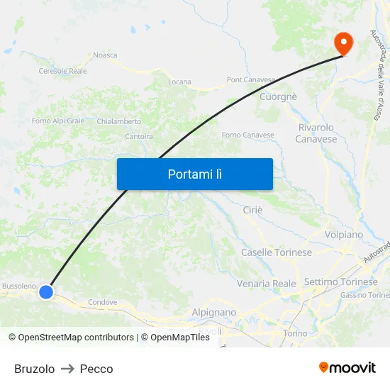 Bruzolo to Pecco map