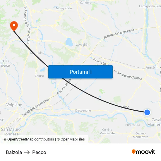 Balzola to Pecco map