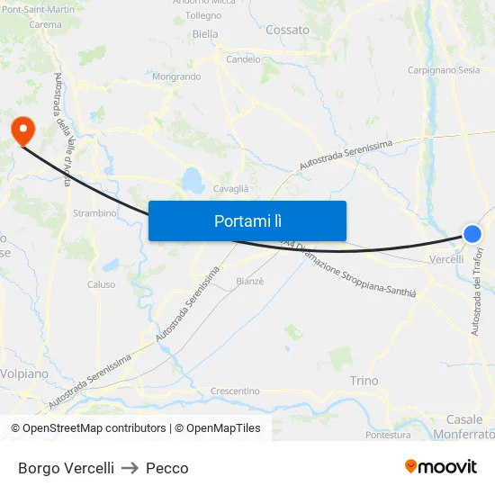 Borgo Vercelli to Pecco map