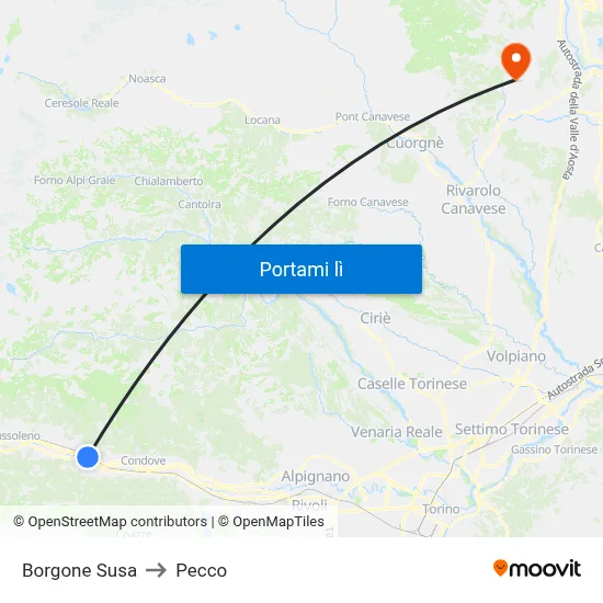 Borgone Susa to Pecco map