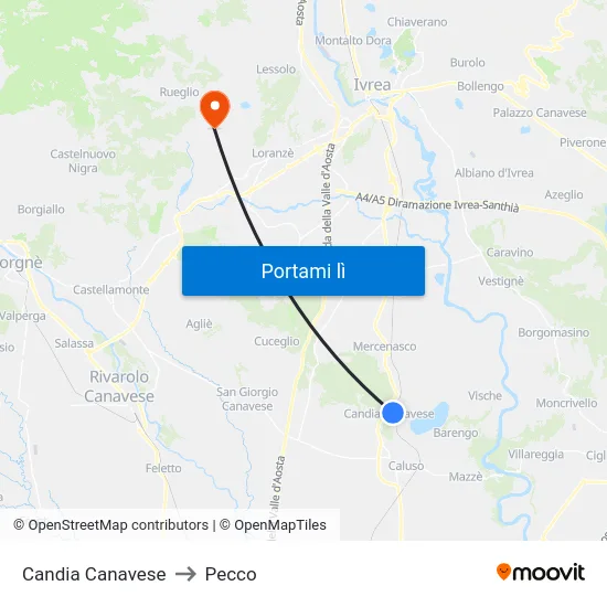 Candia Canavese to Pecco map