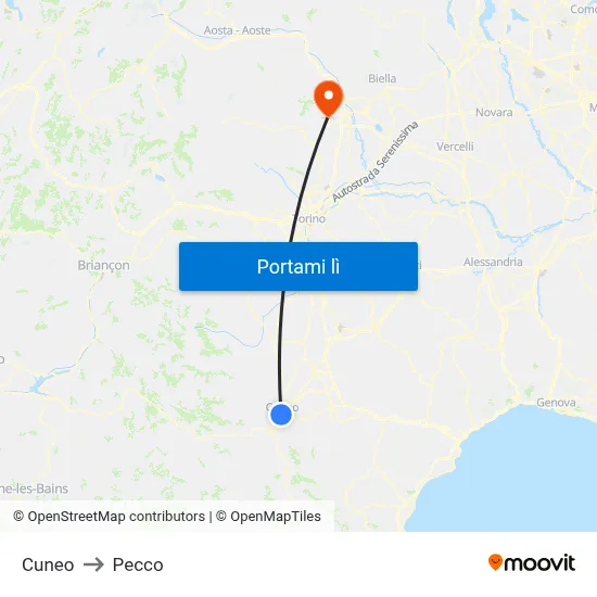 Cuneo to Pecco map