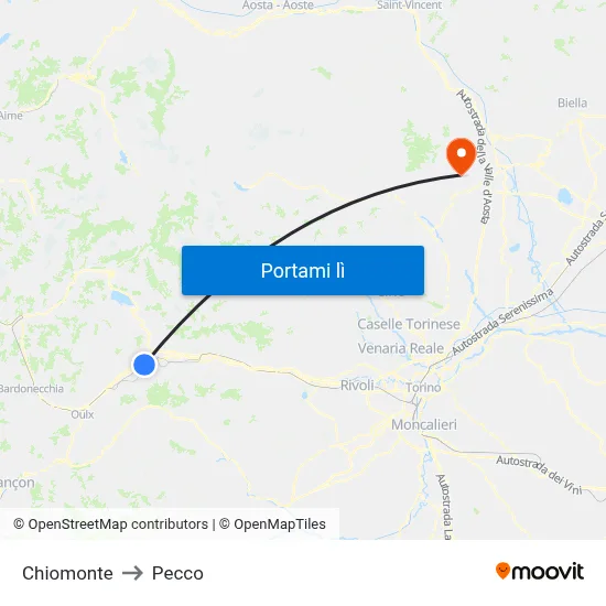 Chiomonte to Pecco map