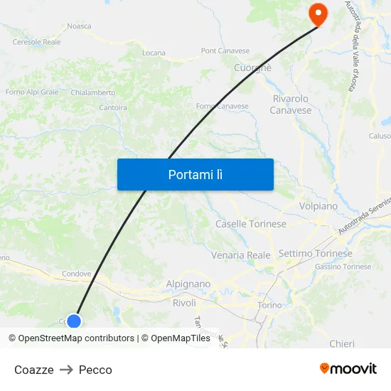 Coazze to Pecco map