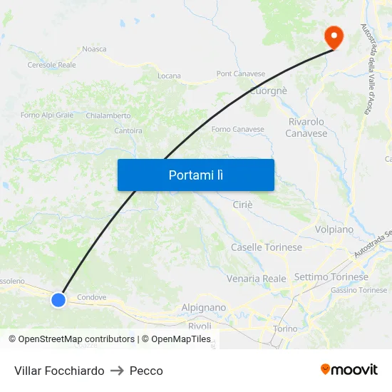 Villar Focchiardo to Pecco map