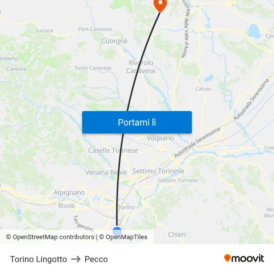 Torino Lingotto to Pecco map