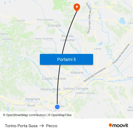 Torino Porta Susa to Pecco map