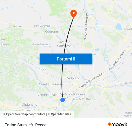 Torino Stura to Pecco map