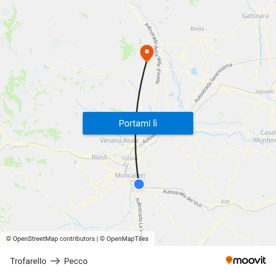 Trofarello to Pecco map