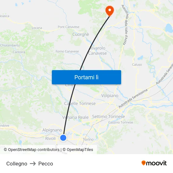 Collegno to Pecco map