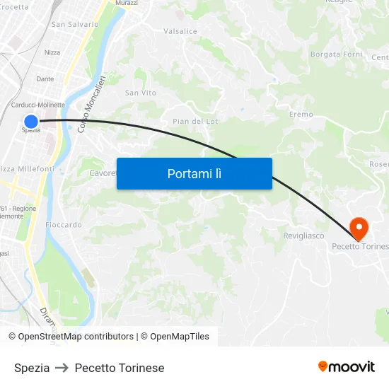 Spezia to Pecetto Torinese map