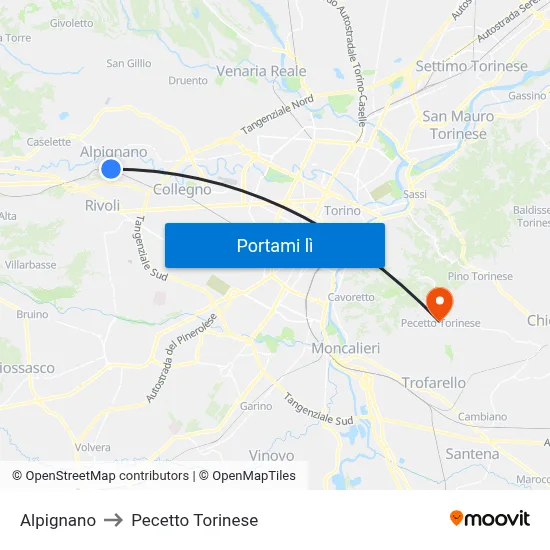 Alpignano to Pecetto Torinese map