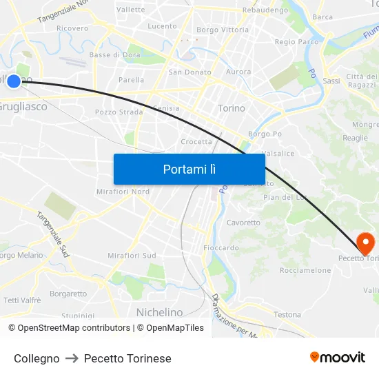 Collegno to Pecetto Torinese map