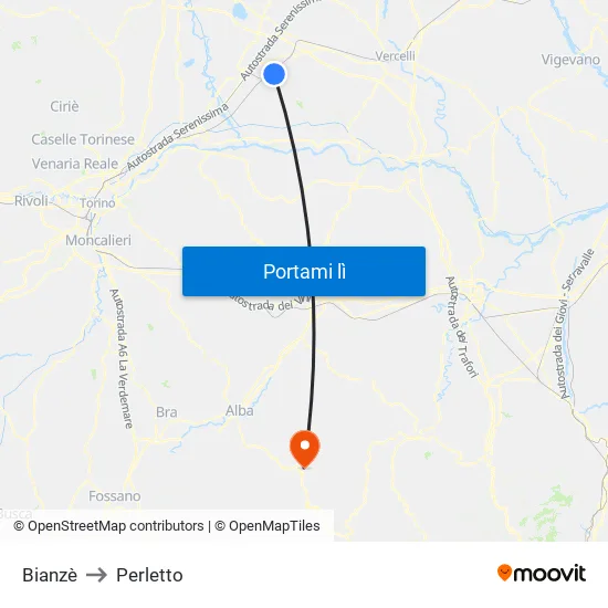 Bianzè to Perletto map