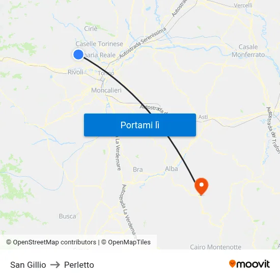 San Gillio to Perletto map