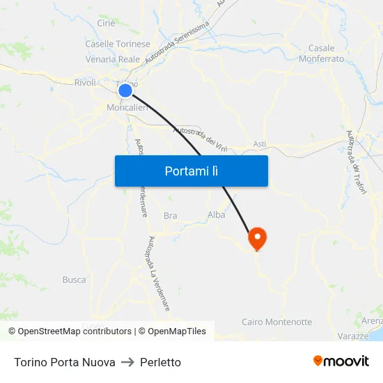 Torino Porta Nuova to Perletto map