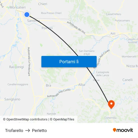 Trofarello to Perletto map