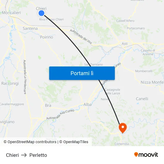 Chieri to Perletto map